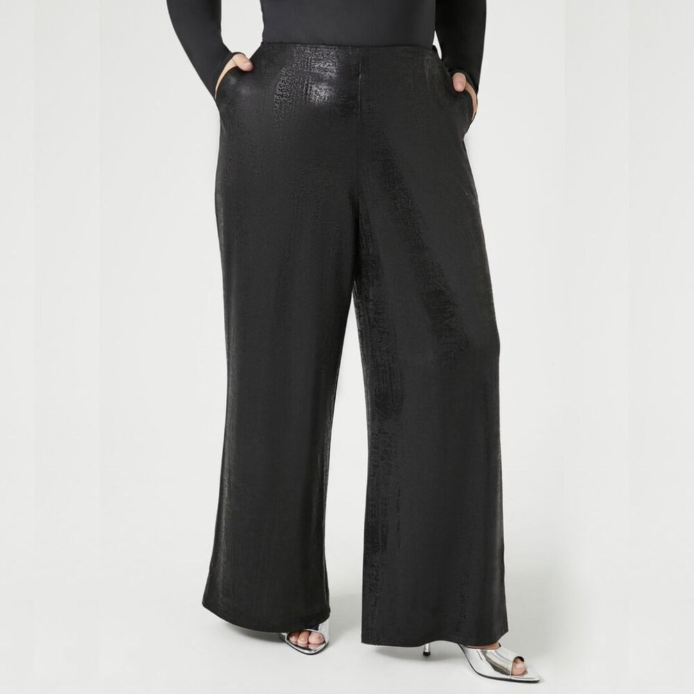 💖 2/$25 Forever 21 Plus Size Metallic Wide-Leg Pants